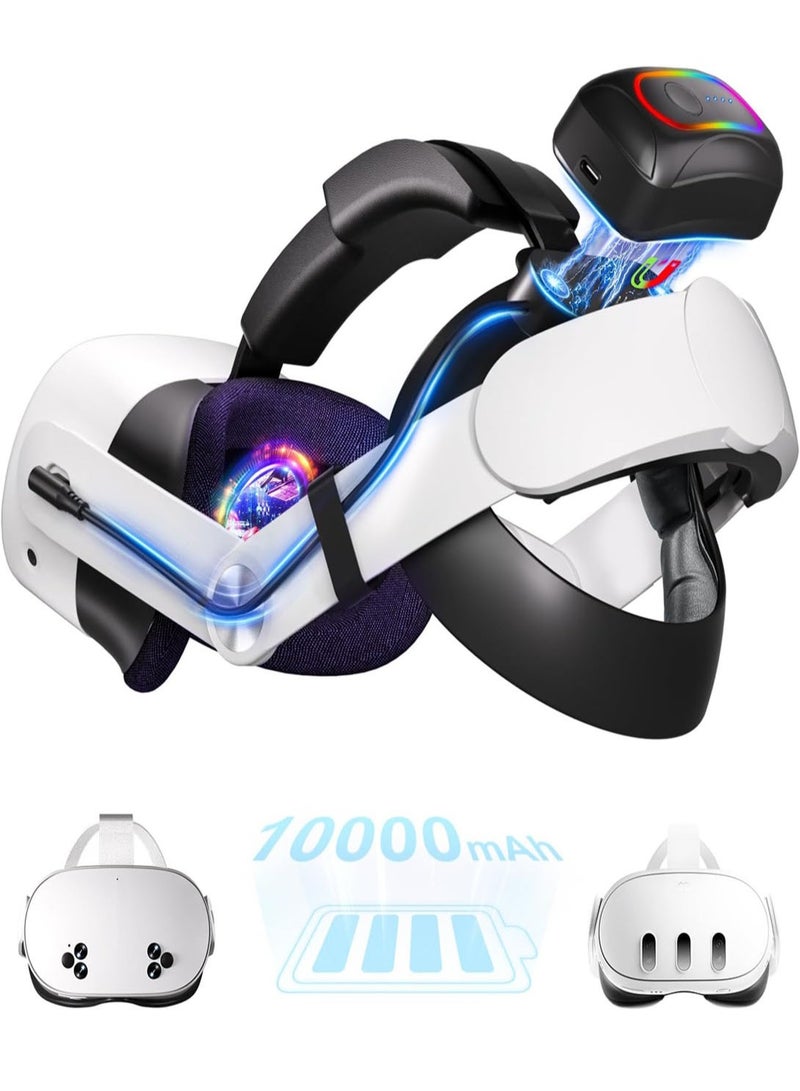 10000 مللي أمبير أمبير بطارية حبل رأس ميتا كويست 3s/3 مع البارد RGB و البطارية المغناطيسية التصميم، ل Oculus كويست 3/3s Accessories إضافي في آر وقت Playtime Premium Comfort  Adjustable, Reduce Facial Stress. - Image 1
