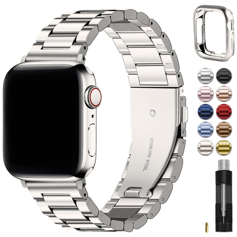 Fullmosa Metal Band Compatible with Apple Watch Bands 41mm 40mm 38mm, iWatch Band with Case for Apple Watch Series 9 8 7 6 5 4 3 2 1 SE3/2/1, Starlight - Image 1