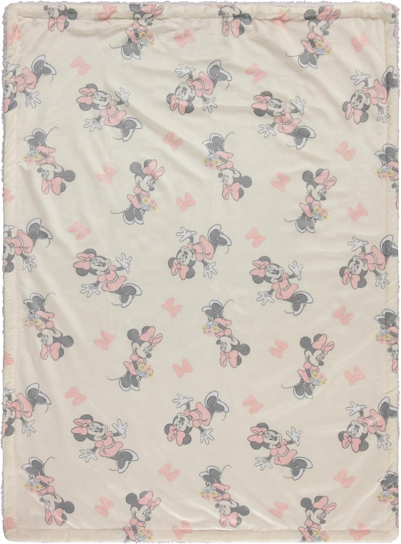 Disney بطانية أطفال مزدوجة الجوانب من شخصيات ديزني - بطانية فاخرة فائقة النعومة للمواليد الجدد (30x40 بوصة، مينى ماوس مع bows والزهور) - Image 4