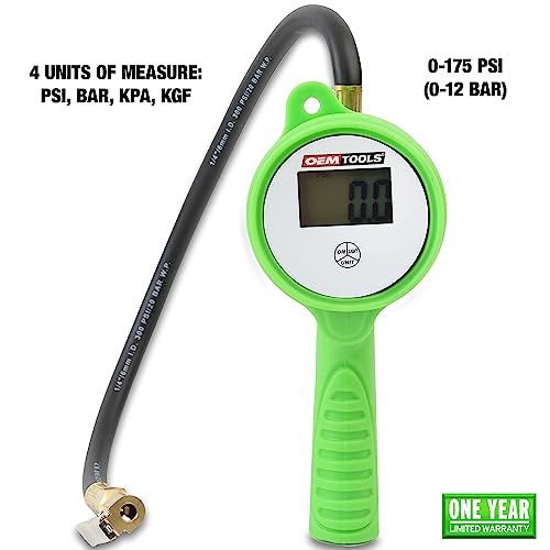 OEMTOOLS 24412 Digital Tire Inflator with Tire Pressure Gauge, Digital LCD Display, 0 to 175 PSI Air Pressure Gauge for Tires with 21” Hose and Clip-On Air Chuck - Image 2