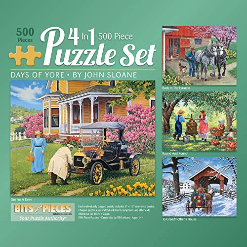 Bits and Pieces 4in1 MultiPack 500 Piece Jigsaw Puzzles for Adults Days of Yore by Artist John Sloane Completed Puzzle Size 16 x 20 - Image 1
