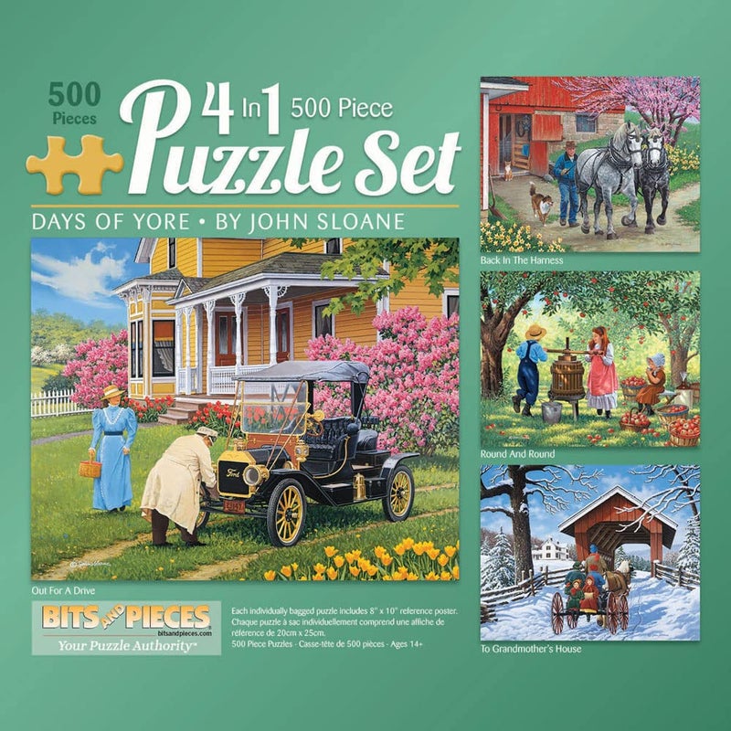 Bits and Pieces 4in1 MultiPack 500 Piece Jigsaw Puzzles for Adults Days of Yore by Artist John Sloane Completed Puzzle Size 16 x 20 - Image 3