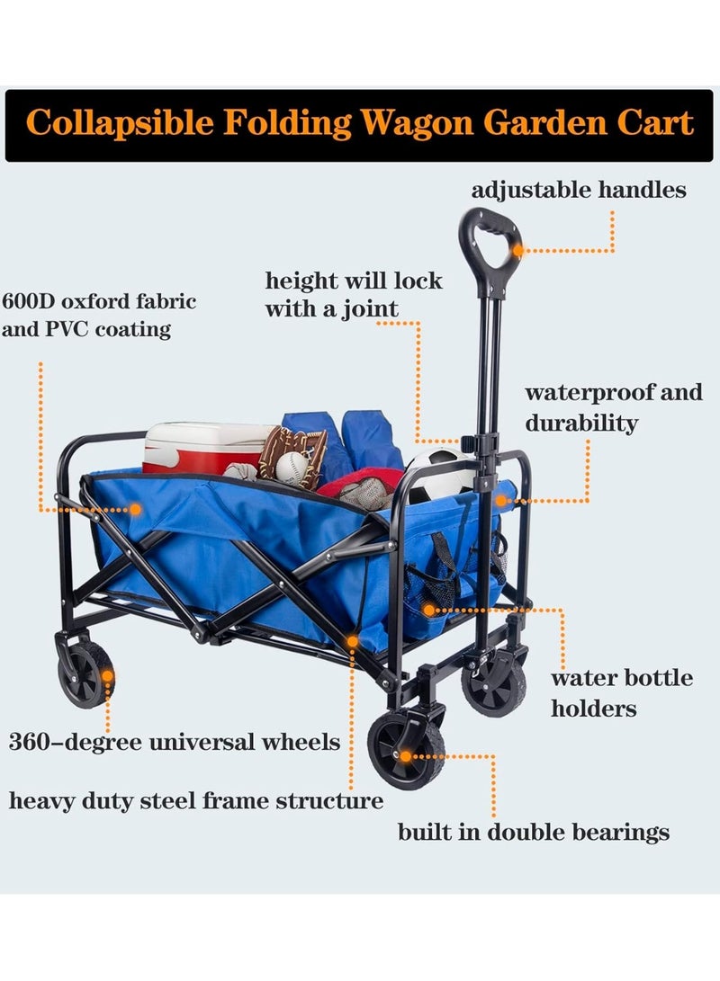 Generic Beach Trolley Folding Multifunctional Wide Four-Wheeled Push Colorful Garden Trolley on Wheels Trolley Outdoor Blue  - Image 3