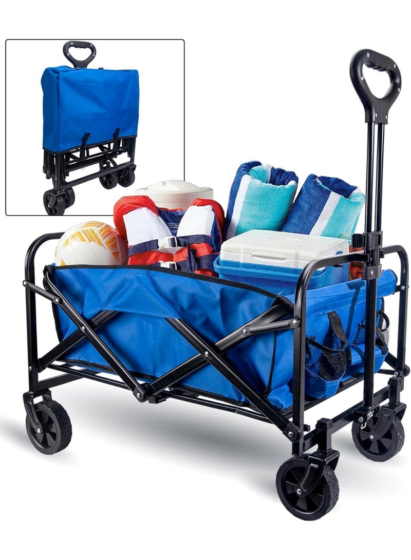 Generic Beach Trolley Folding Multifunctional Wide Four-Wheeled Push Colorful Garden Trolley on Wheels Trolley Outdoor Blue  - Image 1