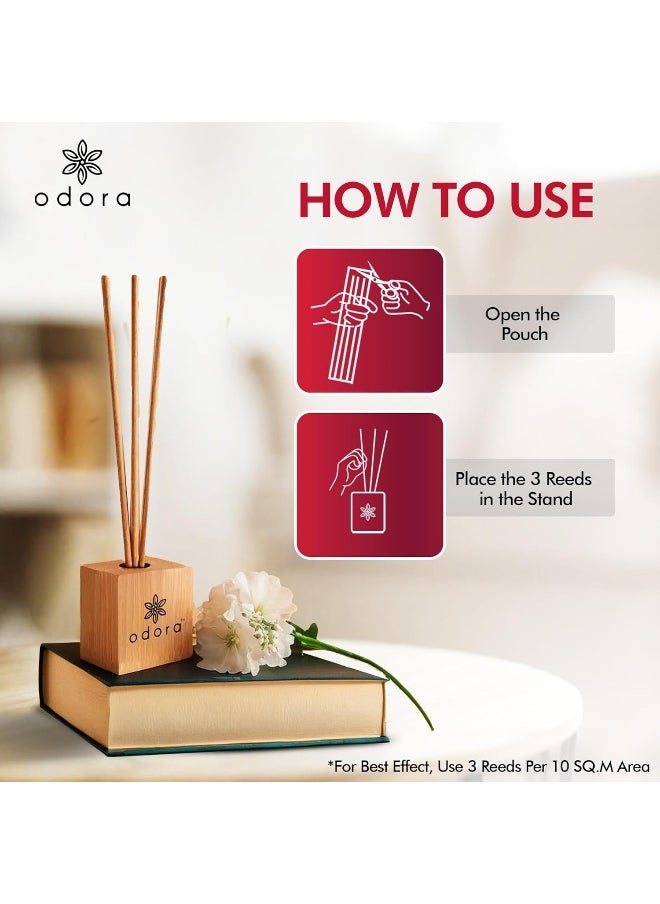 Odora Liquidless Reed Diffuser - Woody Bloom, Infused with Essential Oils, Long Lasting Fragrance Lasts Upto 30 Days, No Burn & No Oil, Biodegradable, Room Freshener for Home, 6 Wooden Reeds  - Image 5