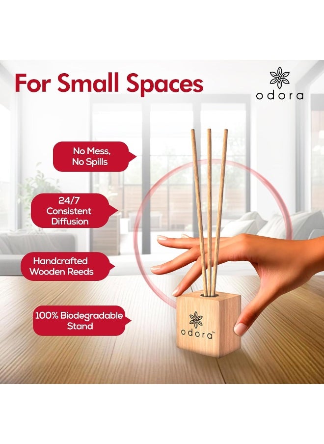 Odora Liquidless Reed Diffuser - Woody Bloom, Infused with Essential Oils, Long Lasting Fragrance Lasts Upto 30 Days, No Burn & No Oil, Biodegradable, Room Freshener for Home, 6 Wooden Reeds  - Image 4