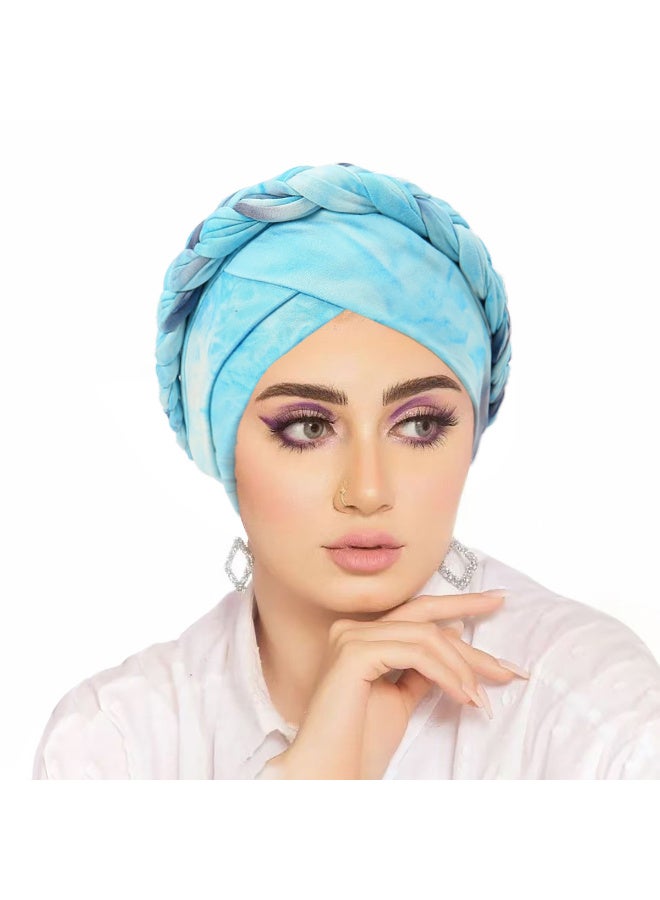 حجاب عمامة نسائي من القماش العريض بتصميم مضفر، غطاء رأس داخلي مطاطي