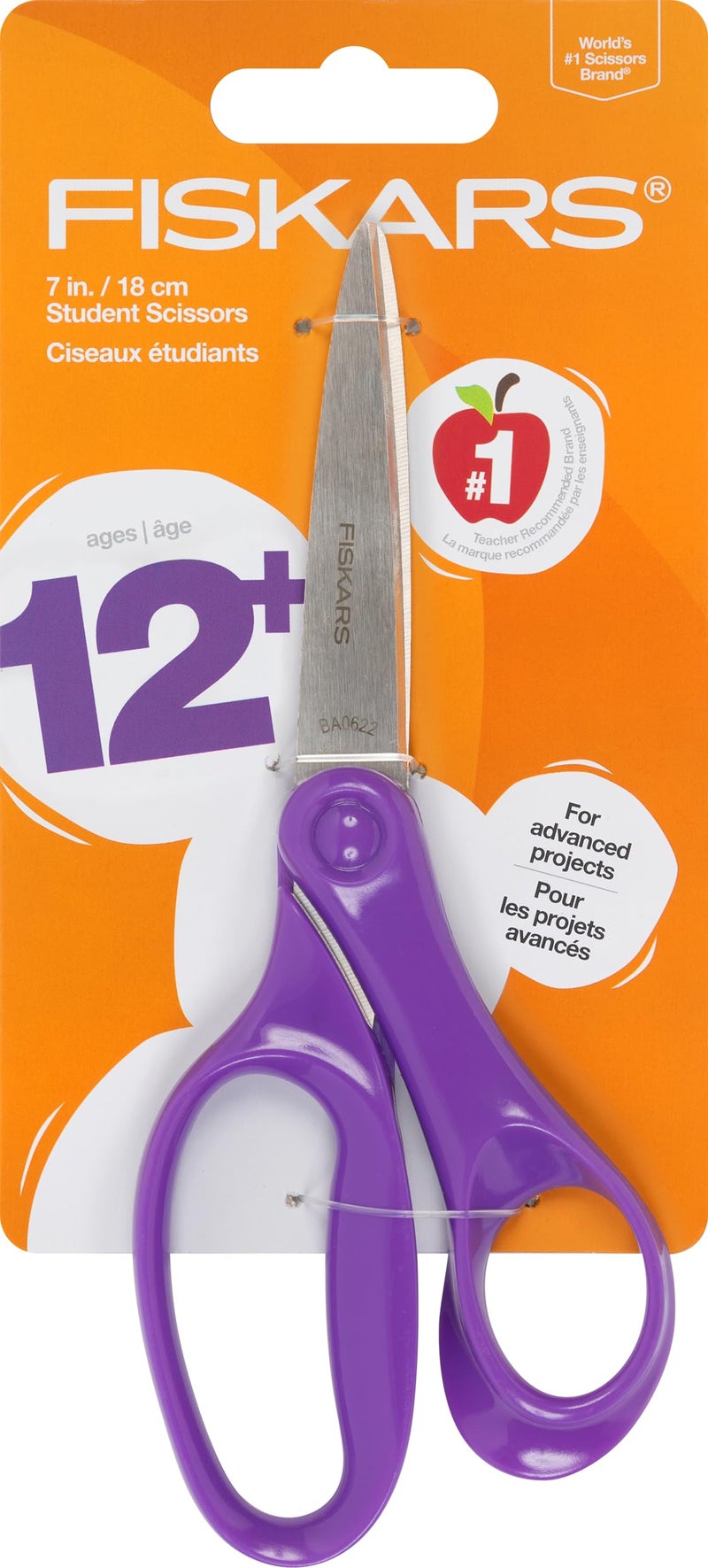 Fiskars 7" Student Scissors for Kids Ages 12-14, Scissors for School or Crafting, Back to School Supplies, Purple - Image 1
