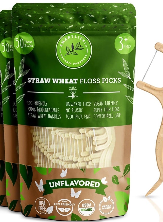 SMARTLIFECO Biodegradable Dental Floss Picks - Natural Plastic Free Tooth Flosser for Adults & Kids | Eco-Friendly Unwaxed Floss | Organic Toothpick Stick Soft On Gum & Teeth | Vegan, Unflavored 100ct - Image 1