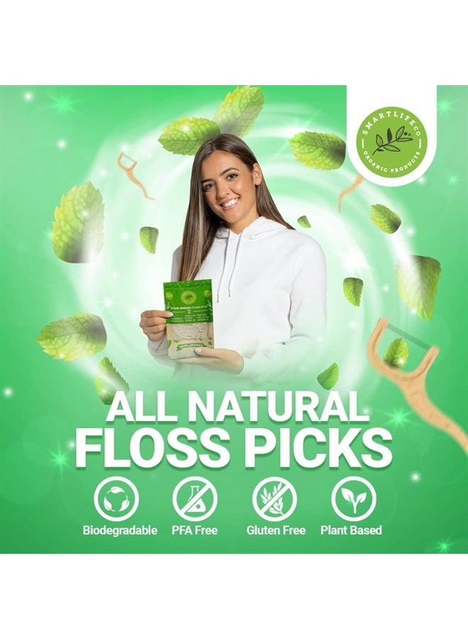 SMARTLIFECO Biodegradable Dental Floss Picks - Natural Plastic Free Tooth Flosser for Adults & Kids | Eco-Friendly Unwaxed Floss | Organic Toothpick Stick Soft On Gum & Teeth | Vegan, Unflavored 100ct - Image 2