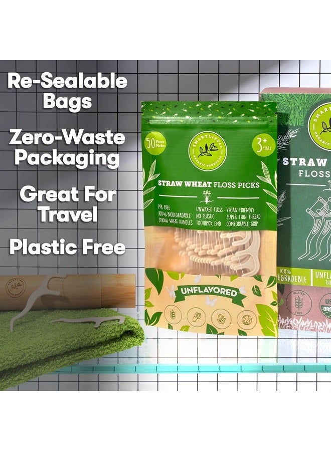 SMARTLIFECO Biodegradable Dental Floss Picks - Natural Plastic Free Tooth Flosser for Adults & Kids | Eco-Friendly Unwaxed Floss | Organic Toothpick Stick Soft On Gum & Teeth | Vegan, Unflavored 100ct - Image 4