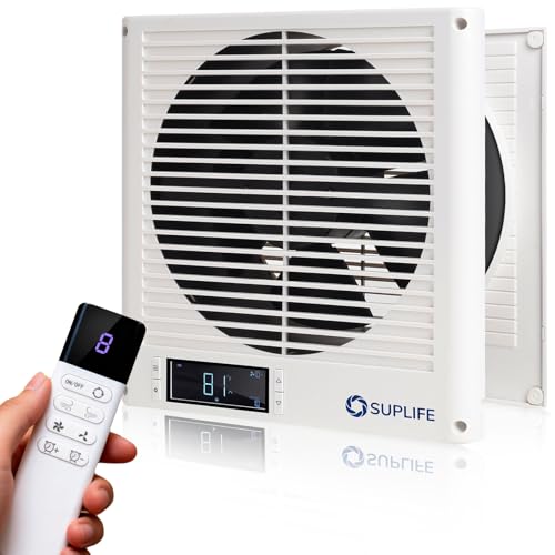 suplife 8" Room to Room Fan with Remote, Reversible Through Wall Fan for Quietly Circulating Air, 320 CFM Through the Wall Fan with Temperature Control, Durable Build Quality, In Wall Fan for Closet, Laundry - Image 1