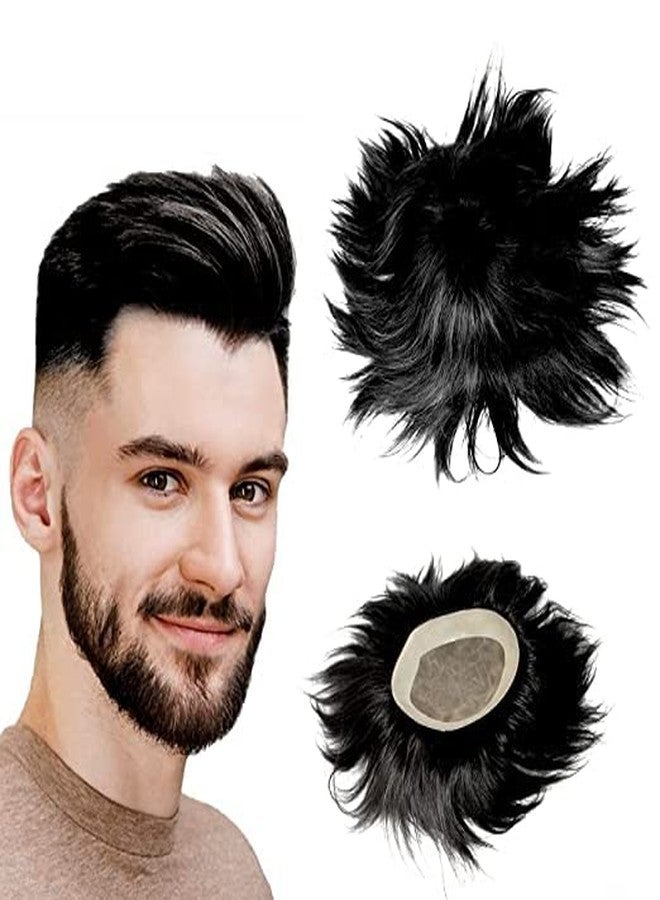 Fully Normal Monofilament Human Hair Patch/Wig for Men (8x6, Dark Brown) - Image 1