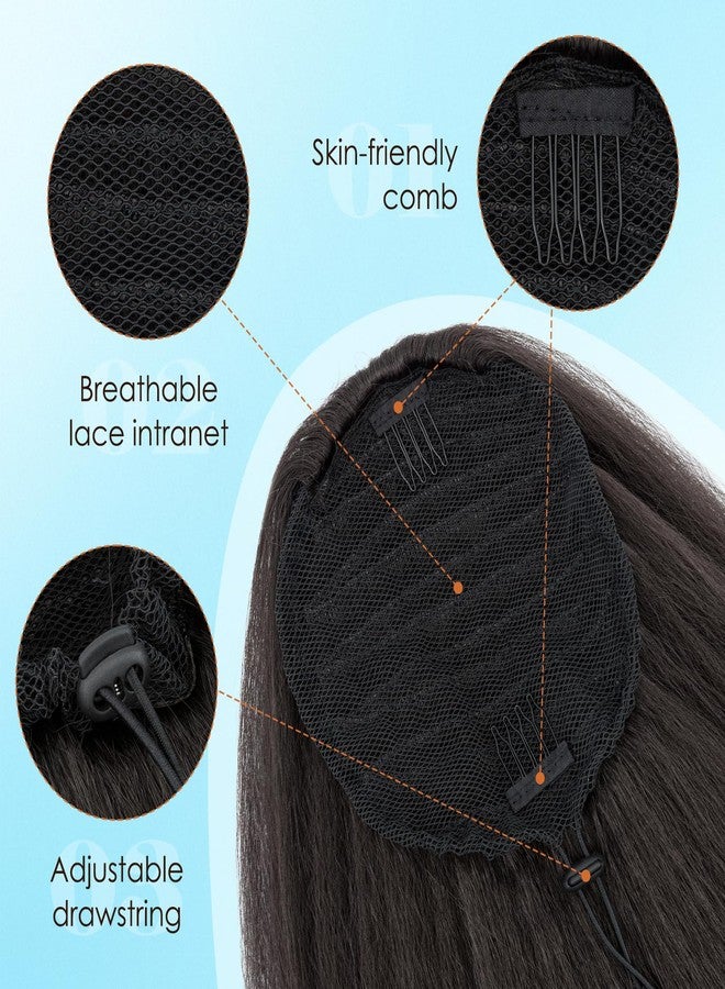 S-noilite Long Yaki Straight Ponytail Extension for Black Women 24 inch Drawstring Wrap Around Yaki Ponytails Dark Brown Thick Kinky Straight Pony Tail Hair Extensions(Dark Brown) - Image 4
