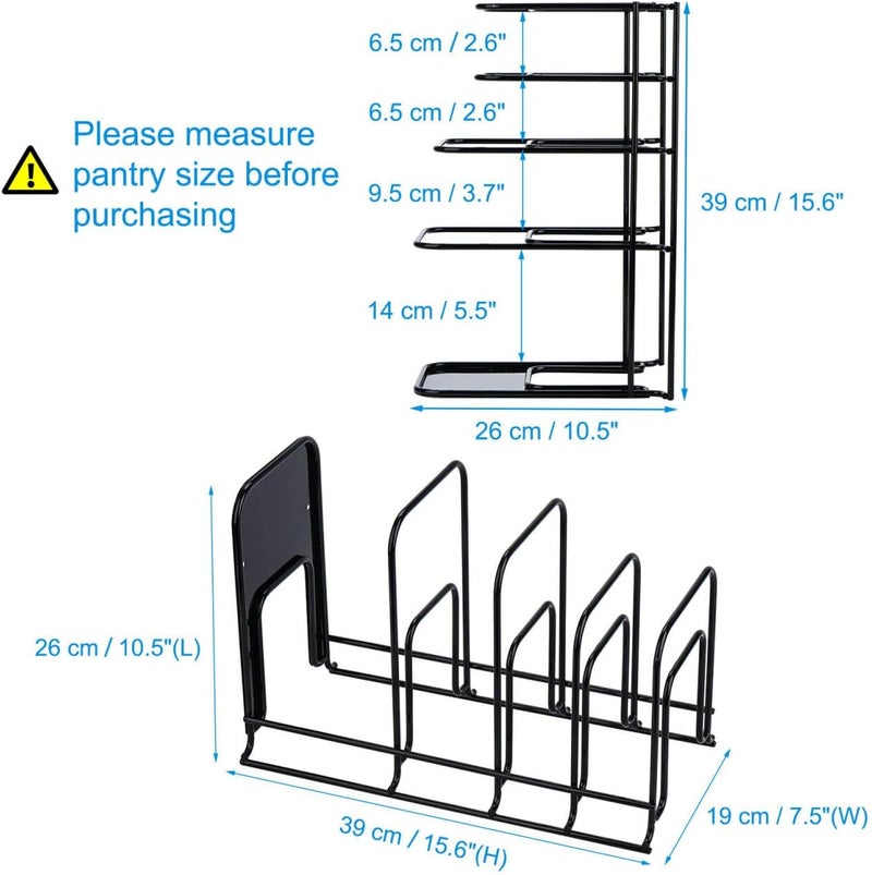 TopLife Heavy Duty Pan Organizer, 5 Tier Pot and Pan Organizer Rack for Cast Iron Skillets, Griddles and Pots - Sturdy Steel Construction- No Assembly Required - Black - Image 2