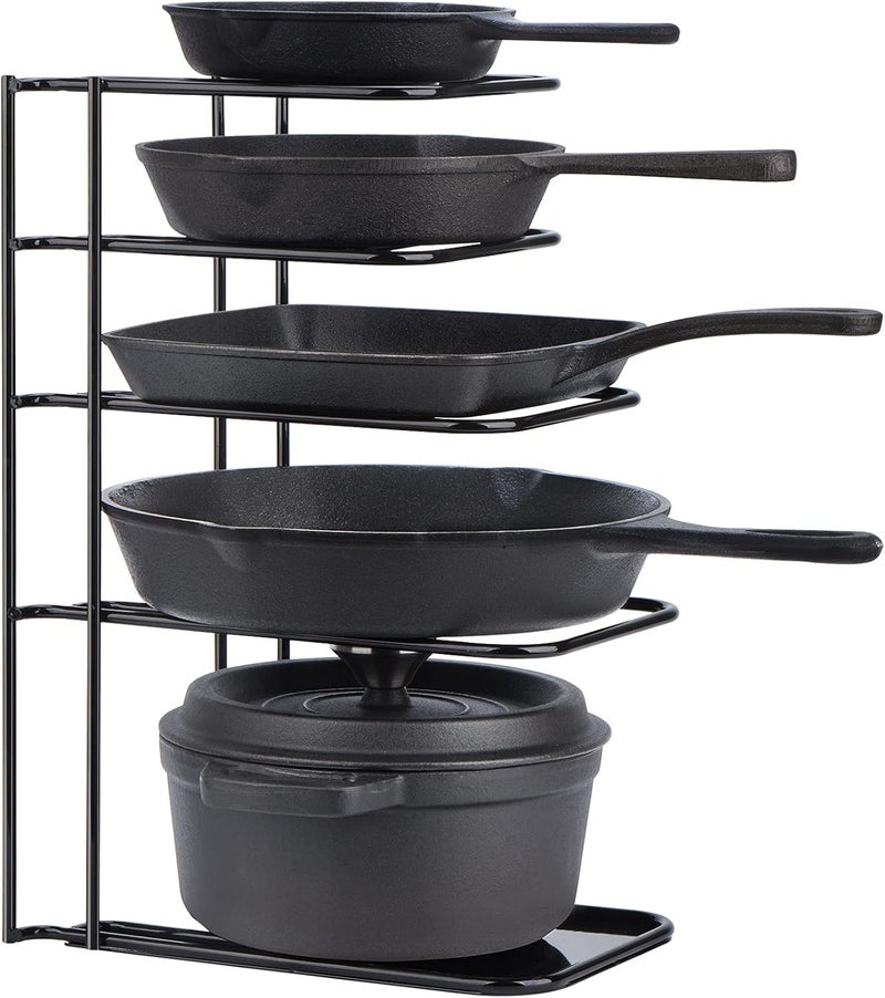 TopLife Heavy Duty Pan Organizer, 5 Tier Pot and Pan Organizer Rack for Cast Iron Skillets, Griddles and Pots - Sturdy Steel Construction- No Assembly Required - Black - Image 1