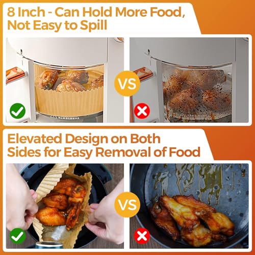PureBake Liners Parchment Disposable Microwave Non-Stick Air Fryer Disposable Paper Liner for Microwave, Non-Stick Air Fryer Liners Square Free of Bleach (8IN) Round Brown - Image 5