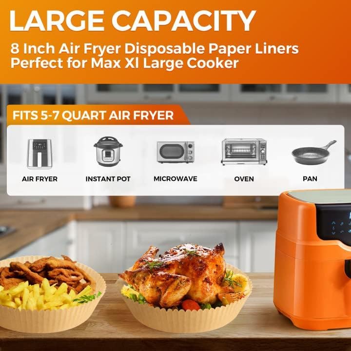 PureBake Liners Parchment Disposable Microwave Non-Stick Air Fryer Disposable Paper Liner for Microwave, Non-Stick Air Fryer Liners Square Free of Bleach (8IN) Round Brown - Image 4