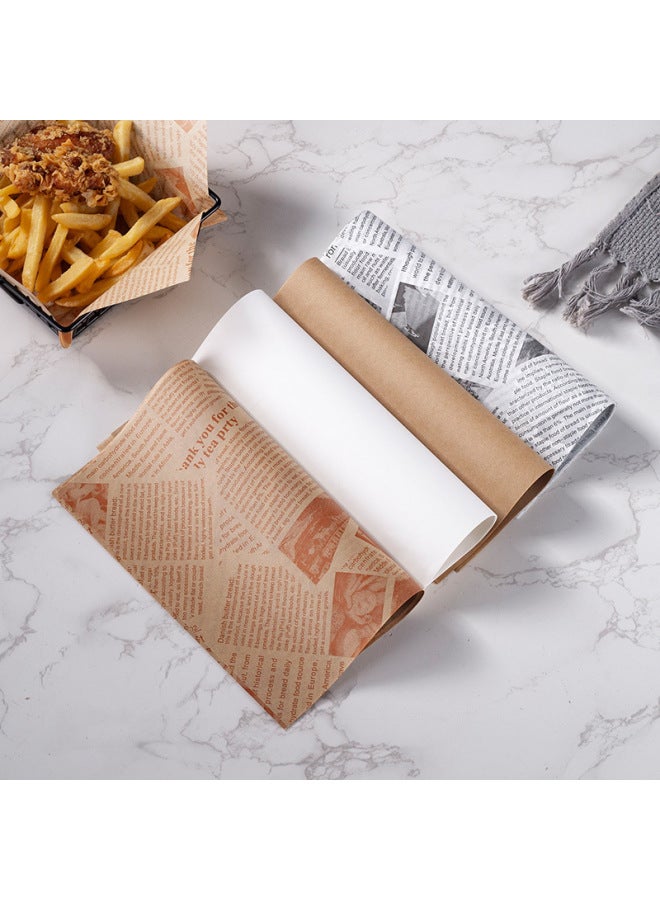 American-style Oil-proof Paper Fried Chicken Fries Hamburger Paper Oil-proof Oil-absorbing Paper Baking Oil Paper Sandwich Wrapping Paper Newspaper-Color:50 Sheets/pack-Specifications:Brown (printed Newspaper) 30*20cm - Image 5