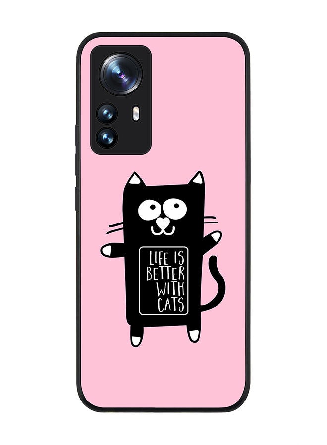 Stylizedd Rugged Black edge case for Xiaomi 12 / Xiaomi 12X Slim fit Soft Case Flexible Rubber Edges Anti Drop TPU Gel Thin Cover - Life is better with cats - Image 1