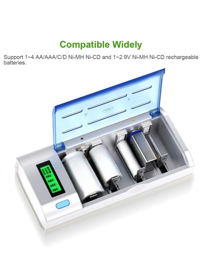 Generic - Smart Battery Charger, Lithium Batteries Charger With Discharge Function And Lcd Display, Compact And Portable All Purpose Charger For AAA C D Size Batteries, (1pc, Silver) - Image 1