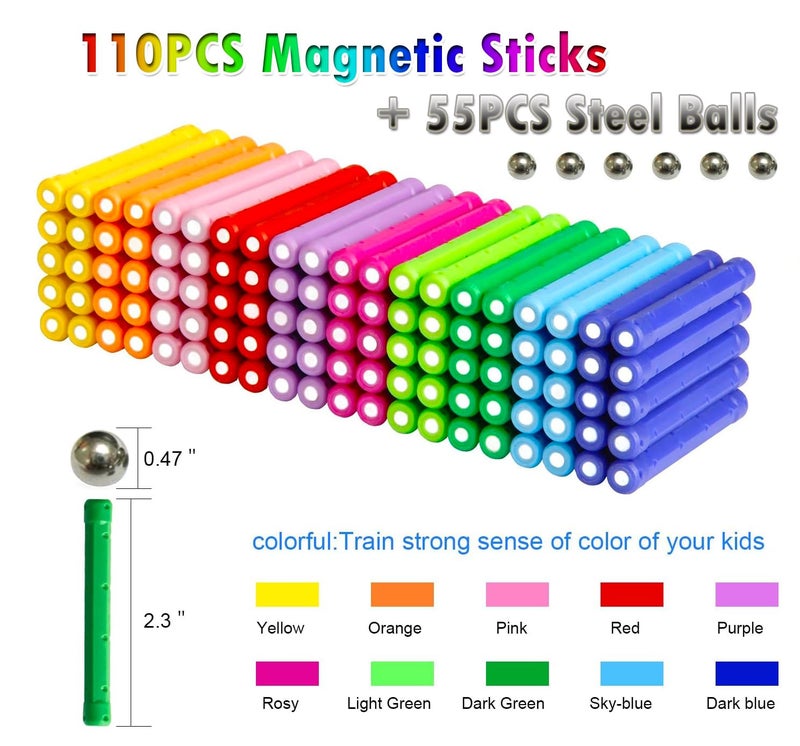 Funifinds 165PCS Magnetic Building Stick Blocks, Magnet Educational Toys Magnetic Blocks Sticks Stacking Toys STEM Set, Non-Toxic Building Toy 3D Puzzle with Storage Bag - Image 3