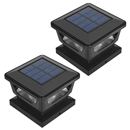 FVTLED Solar Post Cap Lights Outdoor, Fence Post Solar Lights for 3x3, 4x4 Posts Patio Fence Deck Garden Decor, IP65 Waterproof High Brightness Cool White 6500K LED Lighting (2 Pack, Black) - Image 1