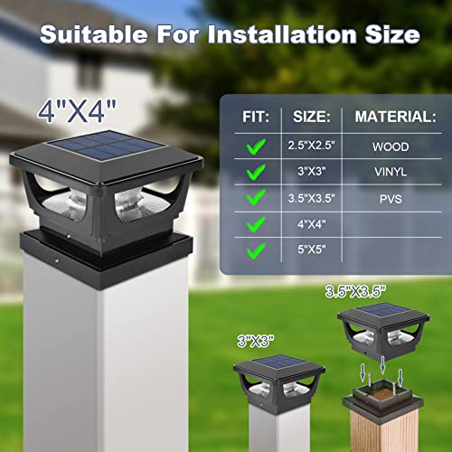 FVTLED Solar Post Cap Lights Outdoor, Fence Post Solar Lights for 3x3, 4x4 Posts Patio Fence Deck Garden Decor, IP65 Waterproof High Brightness Cool White 6500K LED Lighting (2 Pack, Black) - Image 2