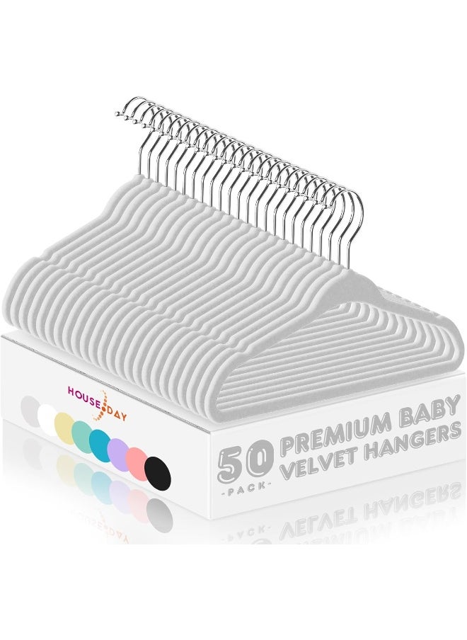 HOUSE DAY - HOUSE DAY Velvet Baby Hangers 50 Pack, Premium Children's Hangers for Baby, Infant & Toddler Clothes, Durable Non Slip Baby Felt Hangers Grey, 11 Inch Baby Hangers for Closet, Ideal for Everyday Use - Image 1
