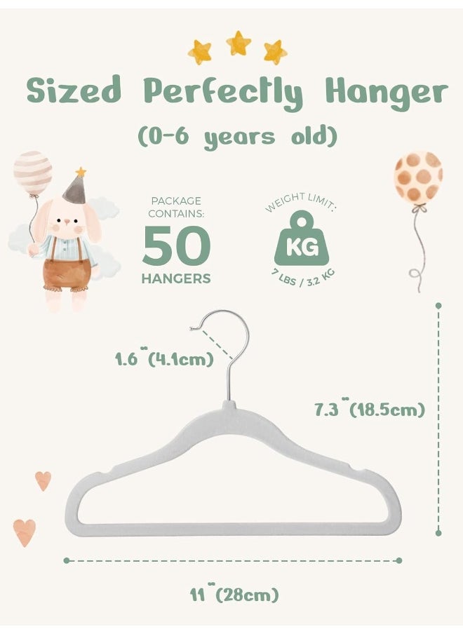 HOUSE DAY - HOUSE DAY Velvet Baby Hangers 50 Pack, Premium Children's Hangers for Baby, Infant & Toddler Clothes, Durable Non Slip Baby Felt Hangers Grey, 11 Inch Baby Hangers for Closet, Ideal for Everyday Use - Image 1