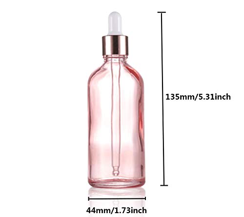Furnido 6 Pcs,3.4 Oz Pink Glass Dropper Bottle for Essential Oils,Empty Glass Massage Oil Bottle Holder With Glass Reagent Pipette,Aromatherapy Perfume Travel Vial Container-FREE Pipette,Funnel included - Image 3