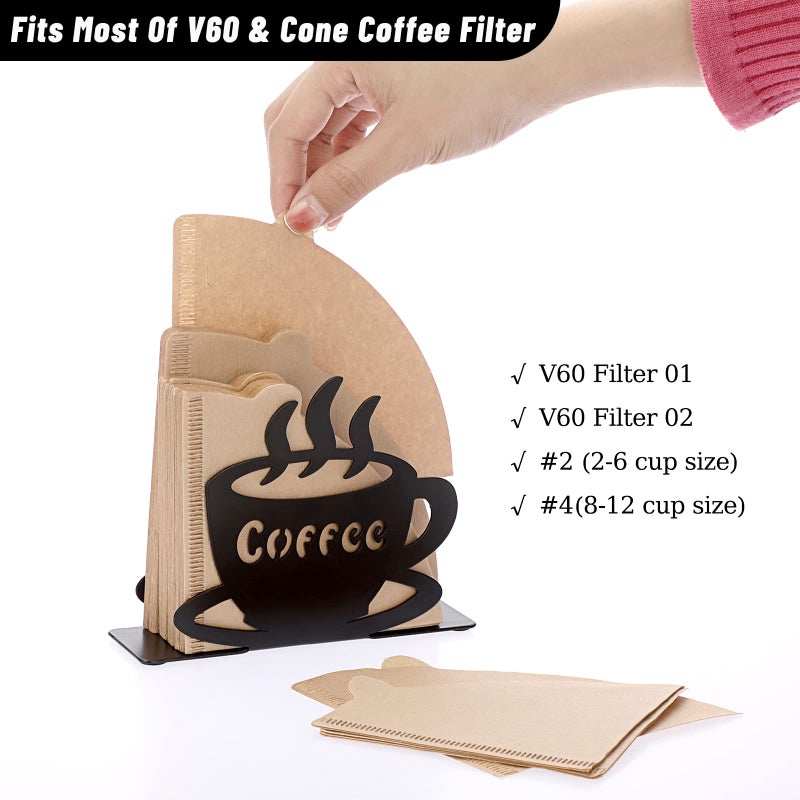 ELLDOO Coffee Filter Holder, Metal Wall Mounted Cone Coffee Filter Storage, Pour Over Coffee Filter Stand Paper Dispenser Rack for Cafe Kitchen Office, Art Decor Coffee Station Accessories - Image 3