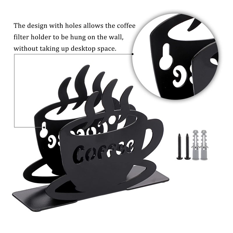 ELLDOO Coffee Filter Holder, Metal Wall Mounted Cone Coffee Filter Storage, Pour Over Coffee Filter Stand Paper Dispenser Rack for Cafe Kitchen Office, Art Decor Coffee Station Accessories - Image 5