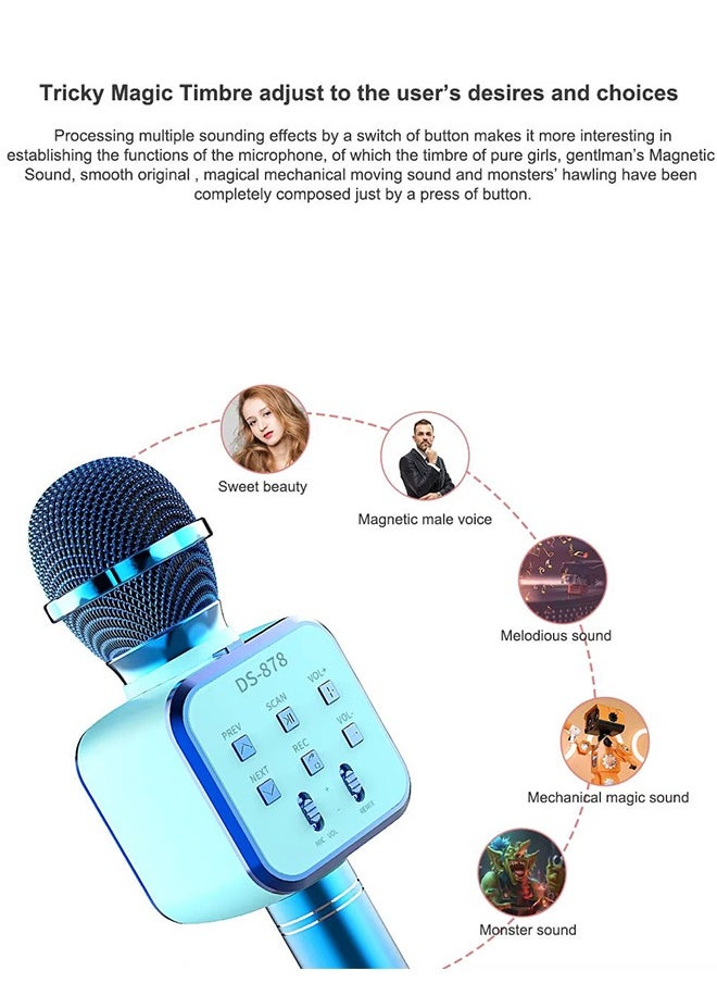 DUNISO - Karaoke Microphone, Wireless Bluetooth Microphone, Magic Sound Effects, Portable Handheld Devices, Compatible With All Smartphones, Children's And Adult Gift Toys, Blue Microphone - Image 1