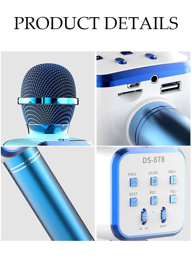 DUNISO - Karaoke Microphone, Wireless Bluetooth Microphone, Magic Sound Effects, Portable Handheld Devices, Compatible With All Smartphones, Children's And Adult Gift Toys, Blue Microphone - Image 1