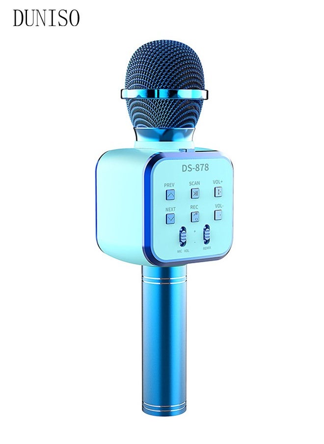 DUNISO - Karaoke Microphone, Wireless Bluetooth Microphone, Magic Sound Effects, Portable Handheld Devices, Compatible With All Smartphones, Children's And Adult Gift Toys, Blue Microphone - Image 1