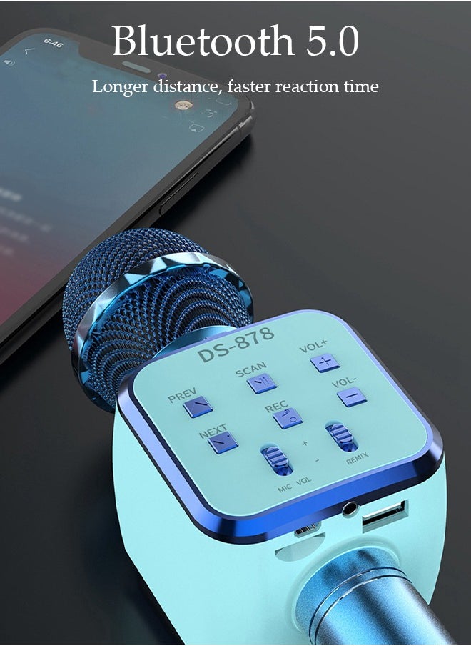 DUNISO - Karaoke Microphone, Wireless Bluetooth Microphone, Magic Sound Effects, Portable Handheld Devices, Compatible With All Smartphones, Children's And Adult Gift Toys, Blue Microphone - Image 1