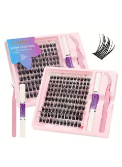 DIY Lash Clusters Kit with Glue & Tweezers, 120 Clusters 3D Curl Mixed Lengths 10-16mm, Large Volume Self-Application False Eyelashes, Comfortable Wear, Reusable