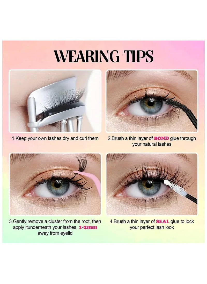 Azenlo - DIY Lash Clusters Kit with Glue & Tweezers, 120 Clusters 3D Curl Mixed Lengths 10-16mm, Large Volume Self-Application False Eyelashes, Comfortable Wear, Reusable - Image 1