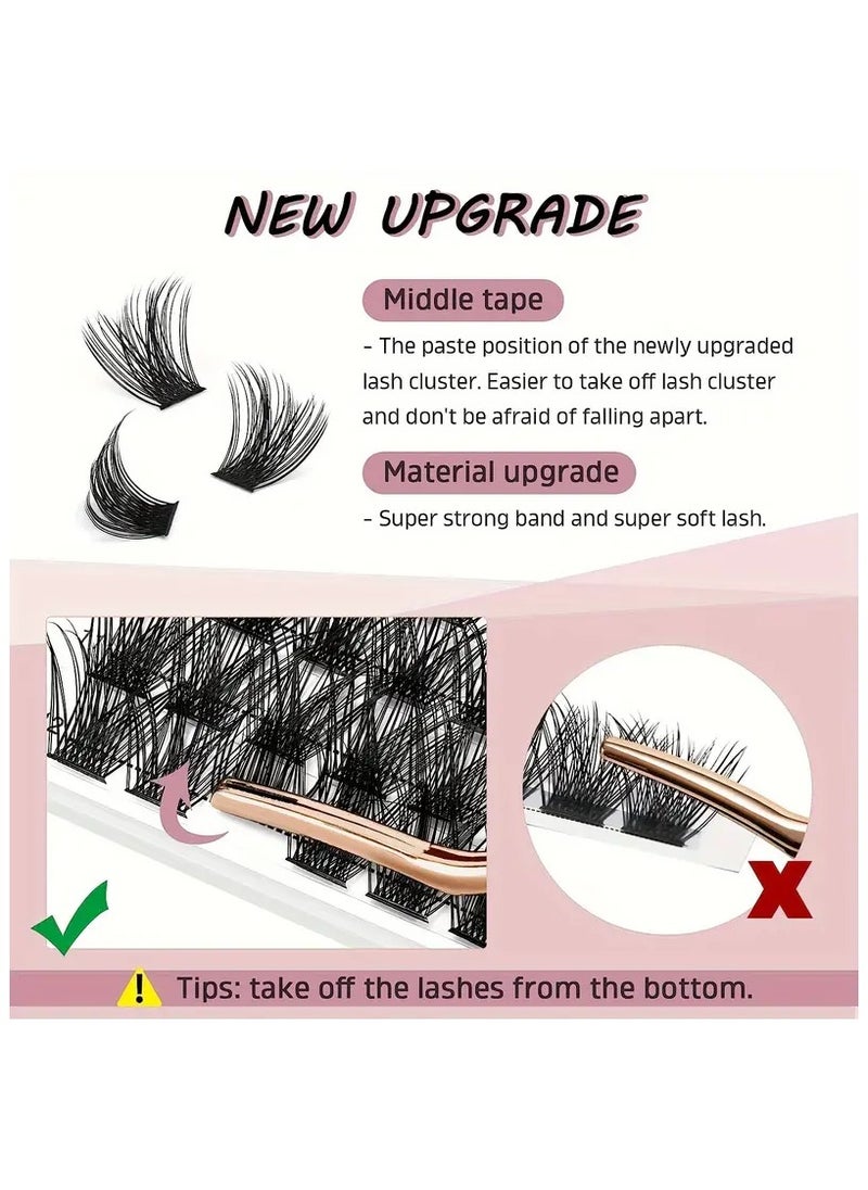 Azenlo - DIY Lash Clusters Kit with Glue & Tweezers, 120 Clusters 3D Curl Mixed Lengths 10-16mm, Large Volume Self-Application False Eyelashes, Comfortable Wear, Reusable - Image 1