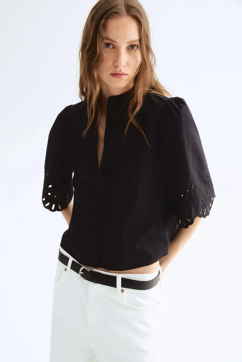 H&M Puff-sleeved cotton blouse