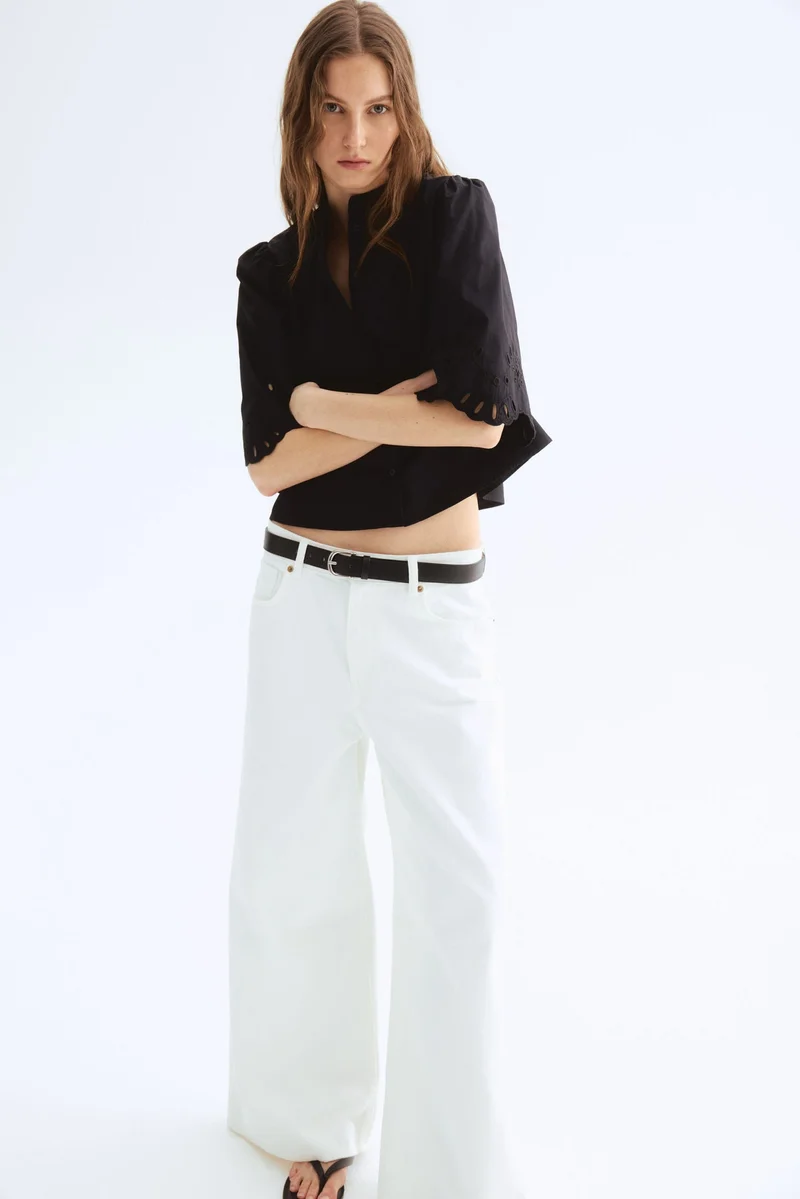 اتش اند ام بلوزة قطنية بأكمام منفوخة