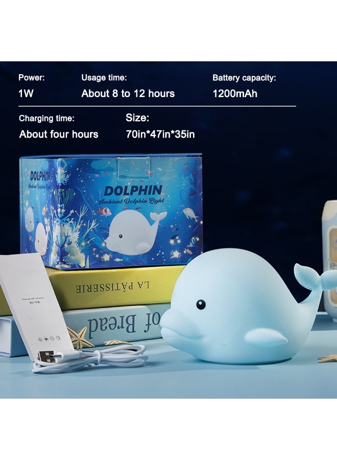 ILovhaprty Dolphin Silicone Night Light, Night Light with 7 LED Colors Changing, Tap Control Nursery Squishy Night Lamp, USB Rechargeable,Birthday Gifts for Boys Girls Baby, Toddler Decor - Image 5