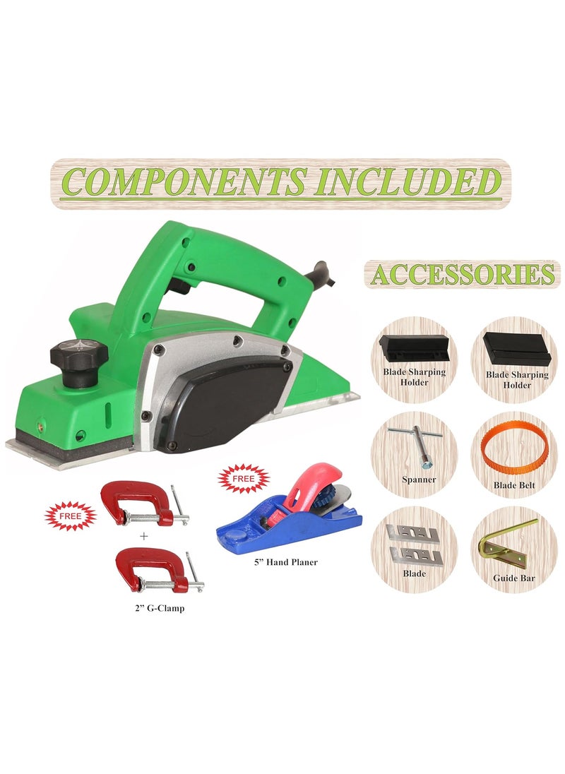 Digital Craft Digital Craft Wood Planer 1400W Machine of Carpentry HighPower MultiFunction Electric Planer Professional Woodworking Machine 82mm Electric Planer Machine2 G Clamp5Inch Hand Planer  - Image 2