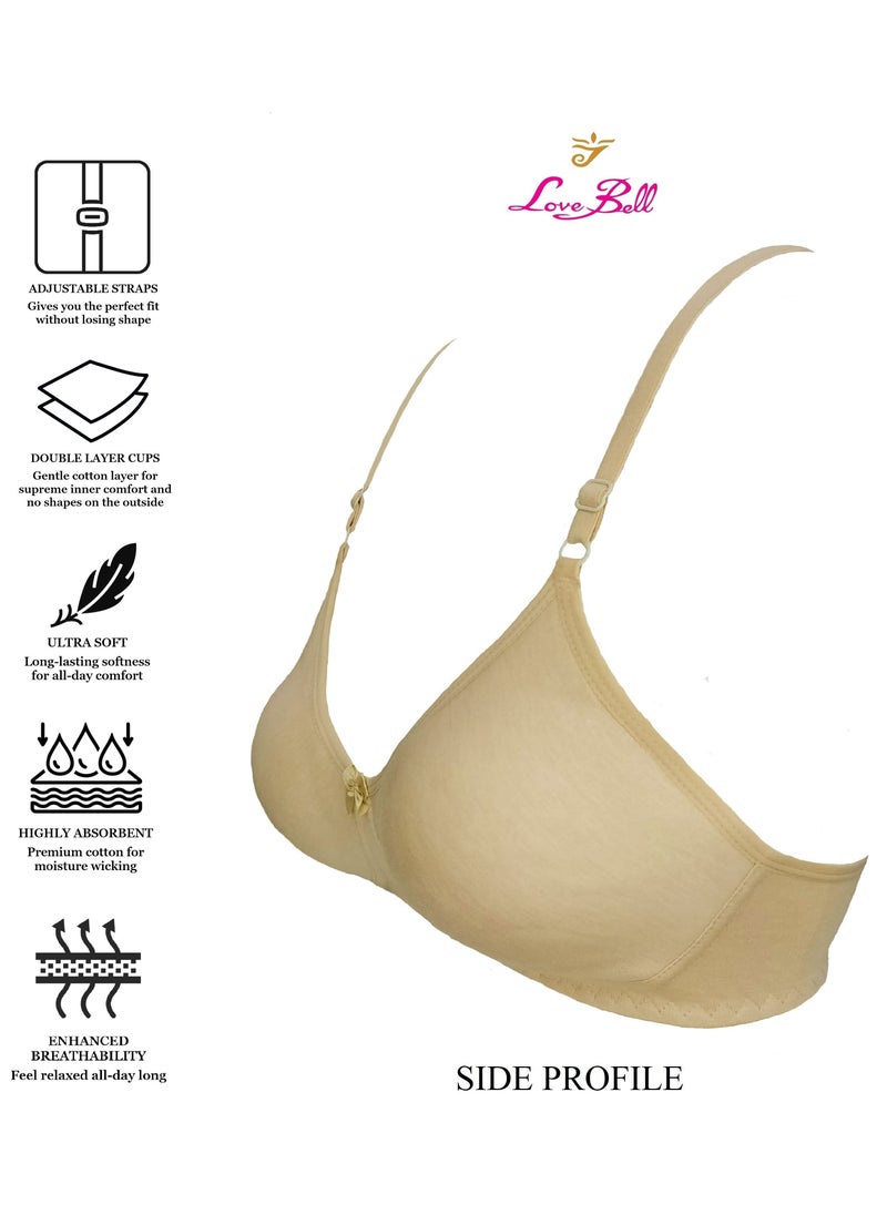 Love Bell - Love Bell women's everyday bra non padded soft cup tshirt bra premium cotton seamless moulded 18 hour bra - Image 1
