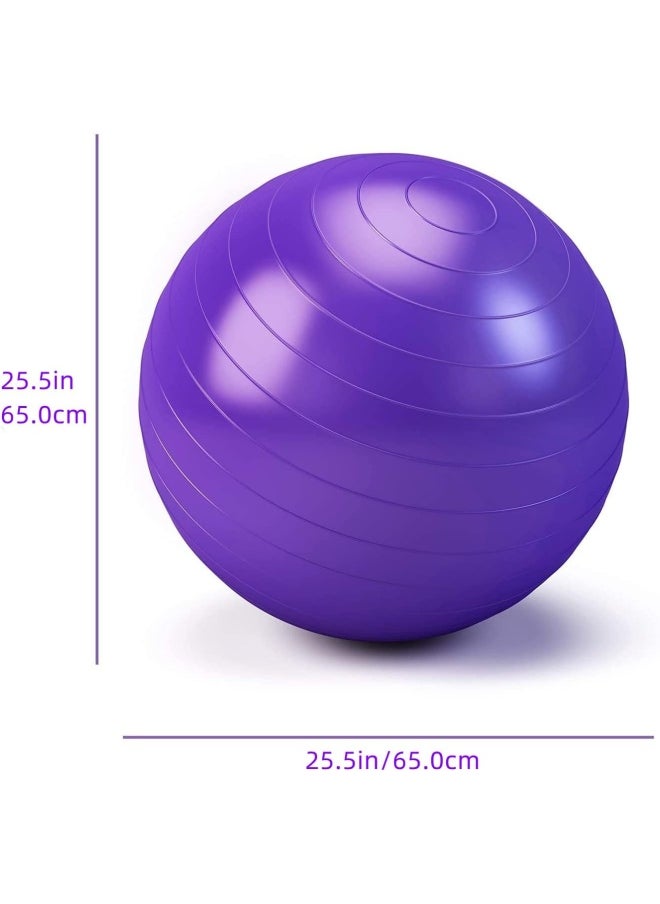 SKY-TOUCH Yoga Ball Anti-Burst, 65cm Exercise Ball With Air Pump Thickened Stability Balance Ball For Physical Fitness Exercise Purple  - Image 2