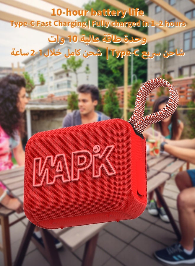 WAPIK Korean Brand Aero 5 Portable Bluetooth Speaker 10W AI Smart Sound Tuning Bluetooth 5.4 IP67 Waterproof Mini Speaker 10H Battery Life TWS Pairing TF Card Play Type-C Fast Charging Carry Strap Outdoor Speaker Red - Image 5