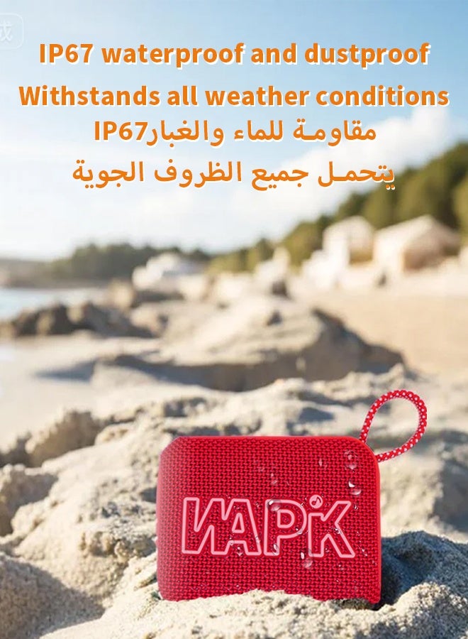 WAPIK Korean Brand Aero 5 Portable Bluetooth Speaker 10W AI Smart Sound Tuning Bluetooth 5.4 IP67 Waterproof Mini Speaker 10H Battery Life TWS Pairing TF Card Play Type-C Fast Charging Carry Strap Outdoor Speaker Red - Image 4