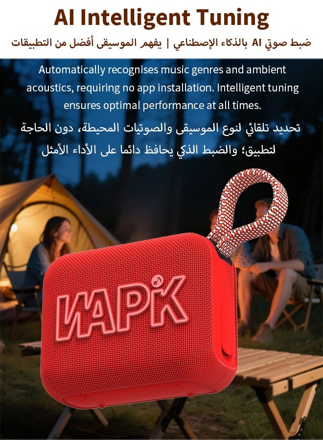 WAPIK Korean Brand Aero 5 Portable Bluetooth Speaker 10W AI Smart Sound Tuning Bluetooth 5.4 IP67 Waterproof Mini Speaker 10H Battery Life TWS Pairing TF Card Play Type-C Fast Charging Carry Strap Outdoor Speaker Red - Image 2
