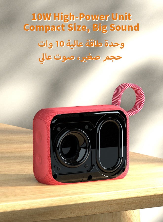 WAPIK Korean Brand Aero 5 Portable Bluetooth Speaker 10W AI Smart Sound Tuning Bluetooth 5.4 IP67 Waterproof Mini Speaker 10H Battery Life TWS Pairing TF Card Play Type-C Fast Charging Carry Strap Outdoor Speaker Red - Image 3